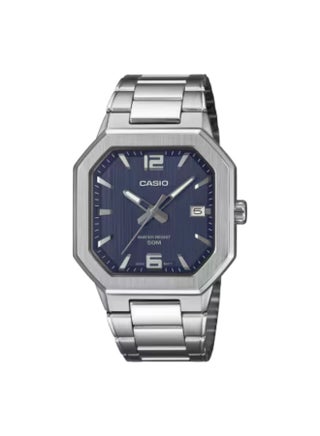 Casio MTP-B195D-2AVDF Men’s Analog Watch, Blue Dial, Stainless Steel Bracelet, Date Display, Mineral Glass, Water Resistant, Classic Dress Style